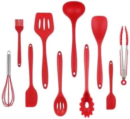 Juego de utensilios de cocina de silicona, 12 piezas de utensilios de cocina de silicona, asas de madera, juegos de espátulas de cocina con soporte,