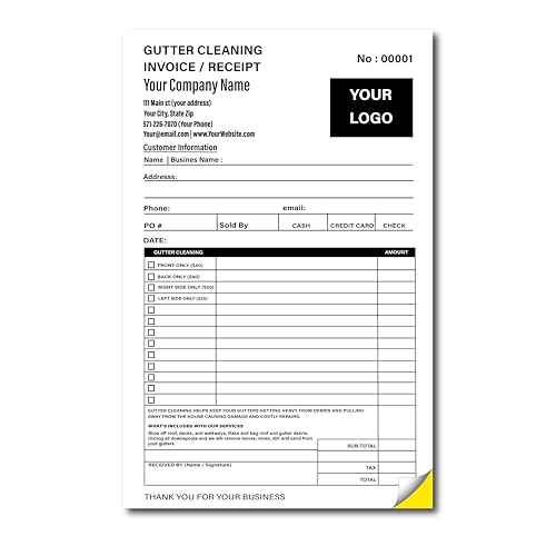 Gutter Cleaning Invoice Form Custom Printed with Your Company Information...