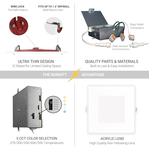 NUWATT 6 Inch 2 HR Fire Rated Square LED Wafer Lights, 2700K-5000K, 6 Pack by NUWATT - Used condition - Image 7
