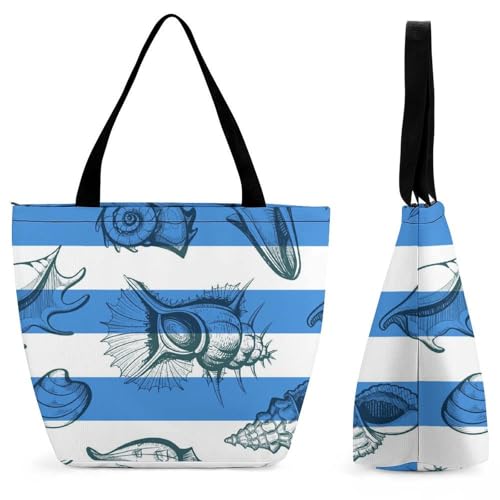 Sac à main bleu et blanc grand volume 32.5cm porté épaule pour femme