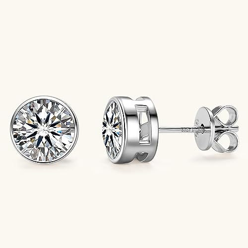 Moissanite Stud Earrings, 0.5CT-2CT D Color VVS1 Brilliant Round Cut 925 Sterling Silver Bezel Earrings for Women or Men2