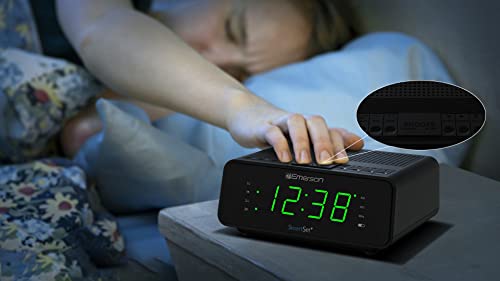 Emerson CKS1900 SmartSet Dual Alarm Clock Radio with AM/FM Digital Tuning, Auto Time Setting, 20 Presets, Jade Green LED Display, Snooze, Sleep Timer & Battery Backup by Emerson - Image 5