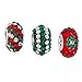 Christmas Red Green Flower Striped Crystal Mix Set of 3 Sterling Silver Spacer Dangle Bead Fit European Charm Bracelet