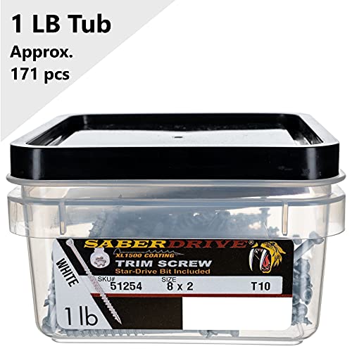 Tornillos para molduras en blanco, 1 lb, aprox. 171 piezas - #8 x 2 Tornillos autoperforantes con hilo serrado duraderos para madera exterior, fijaciones para pisos, construcción y reparación miniatura 3