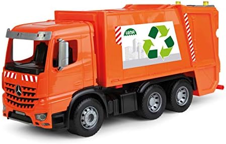 ksmtoys Lena ACTROS Toy Garbage Truck for 3 Year Old Boys and Girls Realistic Trash Waste Management Garbage bin Orange and Silver, 1:15 Scale Model …