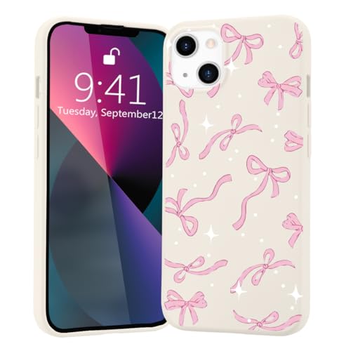 Coque iPhone 15 Pro Max silicone liquide rose avec motif nœud
