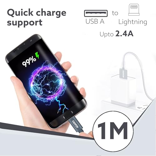 Image of AGARO 1M USBA to Lightning Cable, Unbreakable Nylon Braided Data Sync & Fast Charging Cable for iPhone, Ipad & iPod, Durable & Fast Charging iPhone Cable, Intelligent IC protection