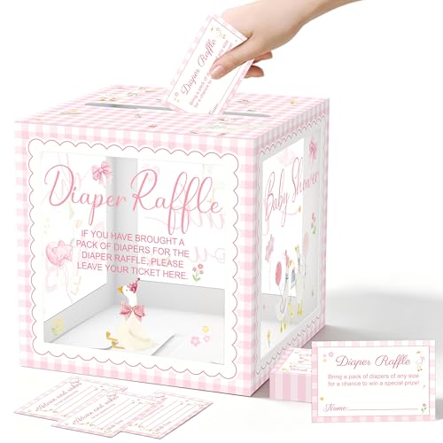 Image of 51 Pcs Goose Diaper Raffle Tickets with Box, Cute Goose Baby Shower Games, Diaper Raffle Cards and Clear Card Box for Gender Reveal Party Decorations and Baby Shower Supplies
