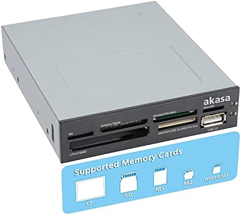 Akasa Internal Media Card Reader | 6-port Media Card Reader | MicroSD | M2 | CF | SDHC | USB-A 2.0 | 3.5 PC bay | AK-ICR-07