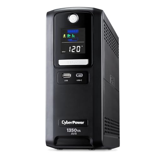 CyberPower CST135UC2-R Line‑Interactive UPS Battery Backup and Surge Protector, 1350VA/810W, AVR, 10 Outlets, USB‑C & USB‑A Charging, LCD Display, UL Certified (Renewed)