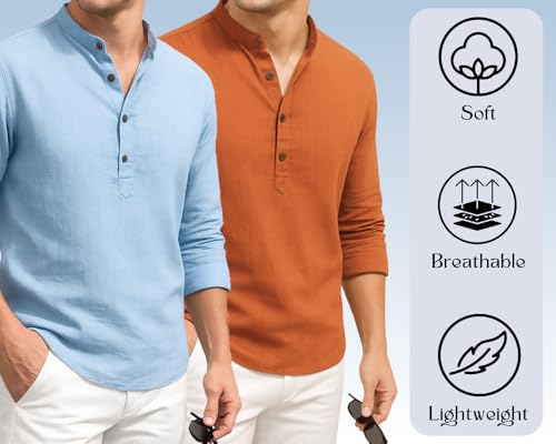 Image of DEELMO Combo of Men's Cotton Blend Solid Regular Fit Full Sleeve Short Kurta | Men's Trendy Short Kurta Pack of 2