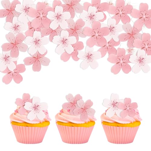 Morofme 60pcs Edible Cherry Blossom Cupcake Topper Cherry Blossom Cake Decorations Wafer Paper Cherry Blossoms Edible Flowers Cupcake Topper Sakura Cake Topper for Birthday baby shower Party Supplies