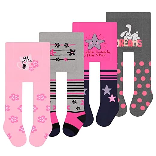 L&K-II 4er Pack Babystrumpfhose Strumpfhose für Baby Mädchen mit Punkte Streifen Karzen und Schmetterling Motiv 2762B 56-62