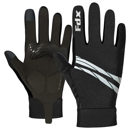 FDX Full Finger Winter Cycling Gloves, Thermal Warm, Water Resistant, Windproof, Anti- Shocking Gel Padded Palms, Touchscreen, Breathable, Anti-Slip Men Women, Racing, MTB, Riding, Running Black-L
