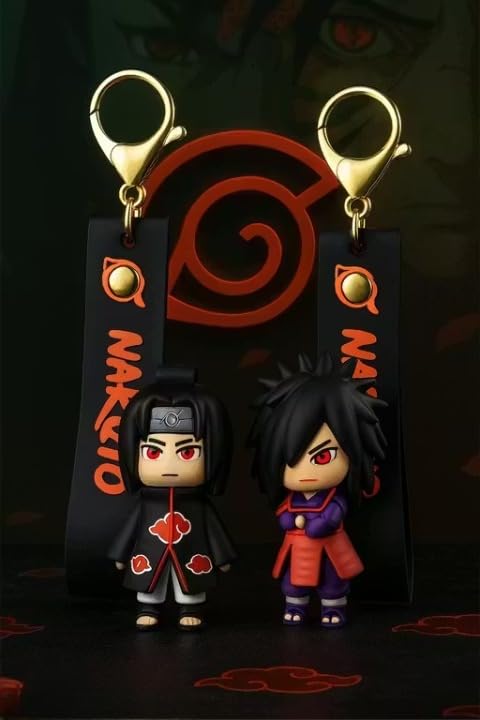 (pack of 2) limited edition anime keychain combo of madara uchiha & sasuke uchiha | uchiha clan rubber figurine keyring set | stylish anime bag charm for boys & girls