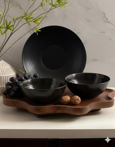 Image of Melamine Serving Bowls | Multipurpose Bowl Set | Mixing & Serving Bowls | Unbreakable, Lightweight, Food-Grade, Dishwasher Safe | Set of 3 (1000 ML Each) (Black)