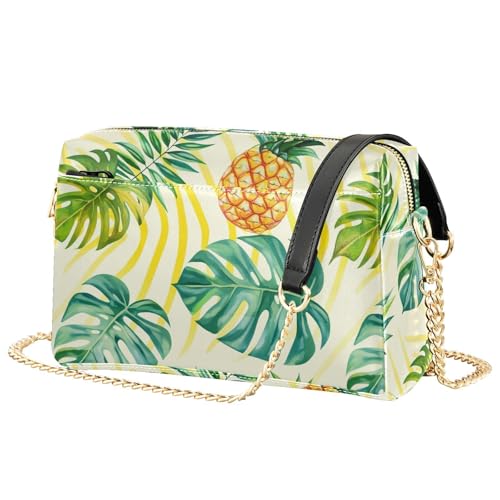 Pinapple Pale Yellow Women's Crossbody Handbag Leather Purse with Chain