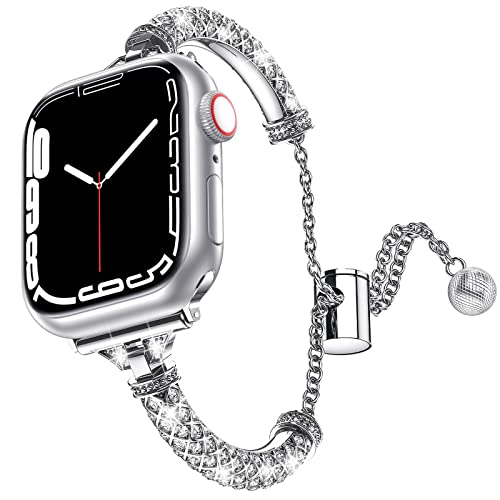 DEALELE �o���h iWatch 41mm 40mm 38mm�ɑΉ� �L���L�� �_�C�������h �X�`�[�����^�� �����p�u���X���b�g Apple Watch Series 9/8 / 7/6 / 5/4 / 3 / SE�p ���f�B�[�X �����Y (�V���o�[)