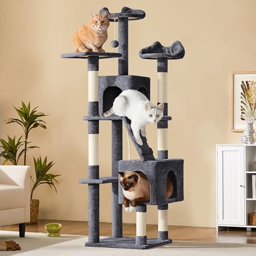 Yaheetech 72-inch Cat Tree, Multi-Level Cat Tower with 2 Condos & 6 Scratching Posts, 3 Perches & Detachable Toy Ball, Pet Furniture Play House for Kittens/Cats, Dark Gray