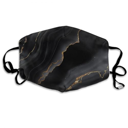 WUXEKZO Adults Boys Girls Warm Protective Masks Fashion Scarf Anti Dust Windproof Mouth Cover, Gold Black Marble Texture Art Mouth Decoration for Sports Travel Hiking