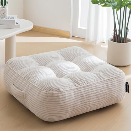 8" Washable Floor Pillow Cushion for Adults, Meditation Cushion Pillow, Large Square Floor Sitting, Removable Tufted Corduroy Cover, for Tatami Living Room or Yoga, 22x22 Inch, Machine Washable
