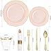Liacere 350PCS Pink Plates Disposable-PinK Plates 50guest Baroque Plastic Dinnerware include 100Plates, 50Pack Pre Rolled Napkins with Silverware 50Cups Perfect for Wedding ＆ Easter Day