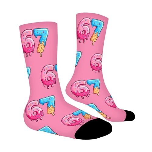 67 Socks Ice Cream 6 7 Meme Novelty Six Seven Crew Socks Funny Gifts For Boys Girls Men Women (Pink)