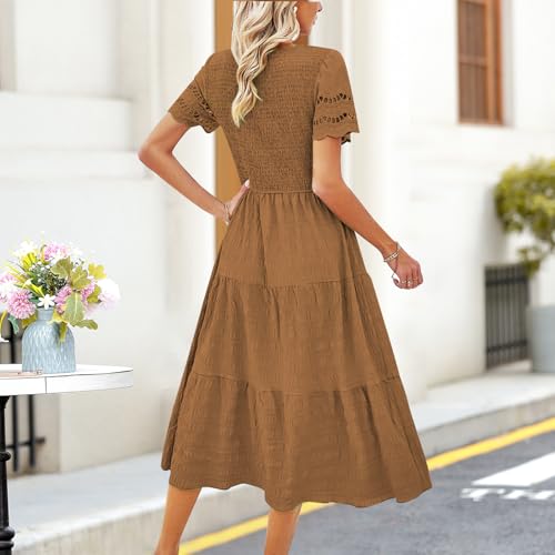 Robe d'été col en V fluide à taille haute et manches légères - 4