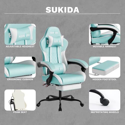 Image of Ergonomic Video Gamer Chairs Gaming Computer Chair Gamer Chairs for Adults Massage Lumbar Support Swivel Height Adjustable Headrest Backrest