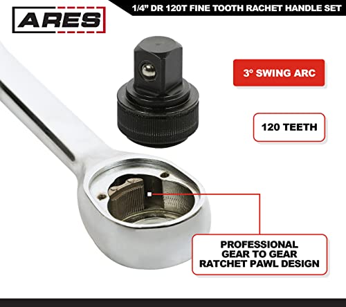 Image of ARES 42068-1 /4-Inch Drive 120 Tooth Ratchet - 3 Degree Swing Arc - Reversible Ratcheting Mechanism - Ergonomic Handle and Professional Gear Structure