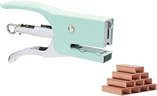 Grapadora de alicates verde menta con juego de grapas #10, bonita grapadora manual con 1000 grapas de oro rosa n.º 10 para suministros de accesorios de escritorio de oficina y hogar (grapadora verde