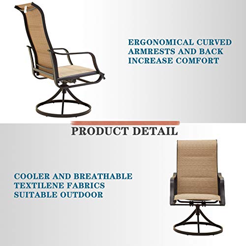 Festival Depot 2 Pc Patio Dining Chairs 360° Swivel Chairs With High Back And Curved Armrest Textilene Fabric Outdoor Furniture For Deck Garden Pool (Beige) #TOP3