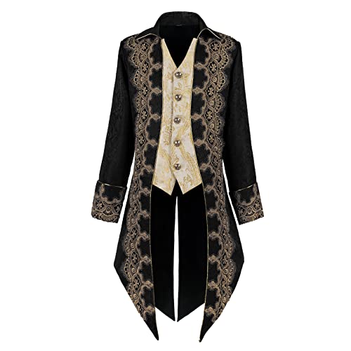 Veste de smoking médiévale pour homme broderie vintage gothique steampunk(3XL,YT2303BK)
