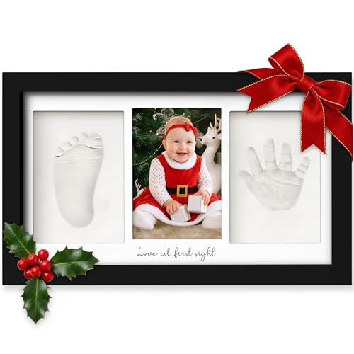 Image of KeaBabies Baby Hand and Footprint Kit - Clay Handprint Keepsake Frame, Newborn Nursery Picture Frame, Personalized New Mom Gifts for Baby First Christmas Shower (Onyx Black)
