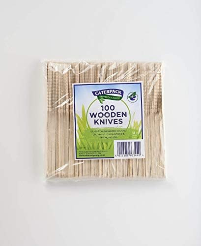 Caterpack Enviro Wooden Knives, fully recyclable and biodegradable. 100% Birchwood, splinter free smooth texture. Perfect for BBQ's/Parties/Food Services. Eco-Friendly. Pack 100.