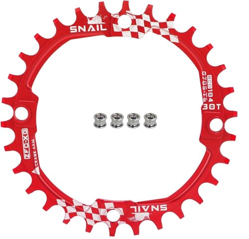 FOMTOR 104 BCD Chainring 30T 7-12 Speed Compatible CNC 7075 Aluminum Narrow Wide Tooth Round Chainrings for MTB/Road Bike Ebike Chainwheel Red