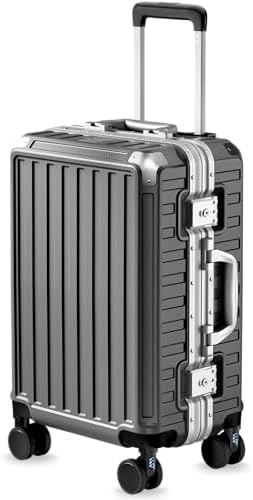 Carry On Luggage with Spinner Wheels, 8010S Aluminum Frame Zipper...