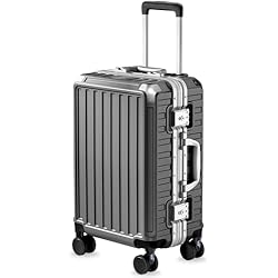 Carry On Luggage with Spinner Wheels, 8010S Aluminum Frame Zipperless Polycarbonate Hard Shell Suitcase (ZX-Core, Charcoal Metallic, 20 Inch)
