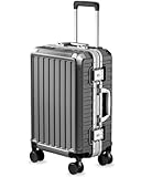 Carry On Luggage with Spinner Wheels, 8010S Aluminum Frame Zipperless Polycarbonate Hard Shell Suitcase (ZX-Core, Charcoal Metallic, 20 Inch)