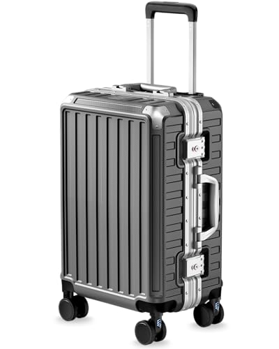 Carry On Luggage with Spinner Wheels, 8010S Aluminum Frame Zipperless Polycarbonate Hard Shell...