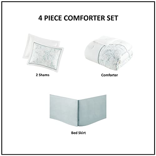 Harbor House Cotton Comforter Set - Coastal Oceanic Sealife Design, All Season Down Alternative Bedding with Matching Shams, Bedskirt, Maya Bay, Seafoam Blue King(108"x96") 4 Piece by Harbor House - Image 6