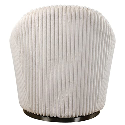 Uttermost 23578 Crue - 32 Inch Swivel Chair, Ivory Chenille//Brushed Black Nickel Finish #TOP4
