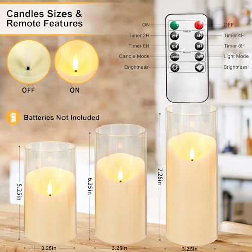 Eebuss Flameless Candles with Remote Control, LED Candles and Timer, Realistic Single Battery Operated Candles, for Home,Festival Decor,Christmas,Plastic, Set of 3,Ivory(D:3\" xH:5\" 6\" 7\") - Thumbnail 3