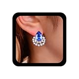 Yheakne Vintage Teardrop Sapphire Earrings Blue Crystal Stud Earrings Silver Cz Rhinestone Earrings Blue Sapphire Gemstone Earrings Jewelry for Women