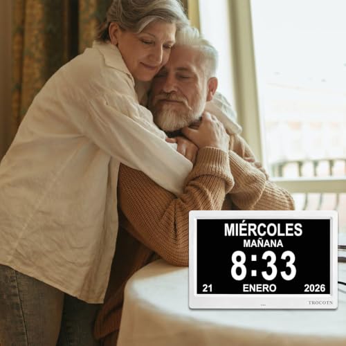 Miniatura 7 de Trocotn Reloj Digital De 10 Pulgadas, Calendario, Pantalla Grande, Reloj Despertador, Reloj De Pared Blanco