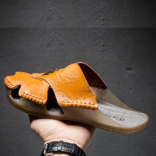 Asifn Men's Slides Sandals Summer Outdoor Walking Leather Breathable Flip Flops Beach Soft Open Toe Casual Slipper2