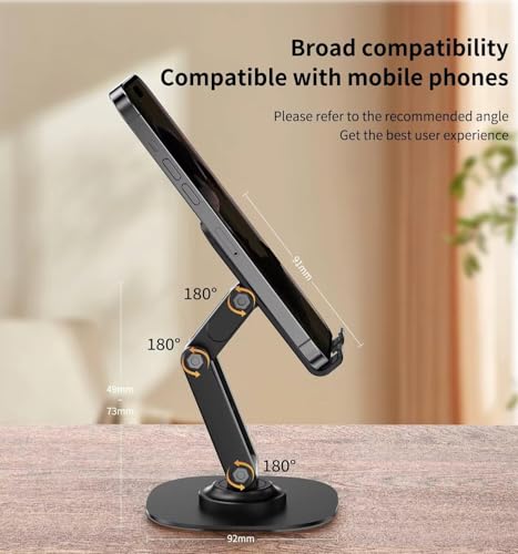 Image of DeskPro K7 Adjustable Mobile Phone Stand with Metal Base | Desktop Holder for Smartphones & Tablets | Anti-Slip Pad | Foldable and Angle Adjustable Design | Study Table Phone Dock - Black