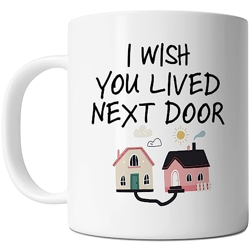 FLEXISAVVY Best Friend Mug - I Wish You Lived Next Door - Close Friend Best Sister Gift Idea For Mens and Womens White 11oz Ceramic Coffee Mug