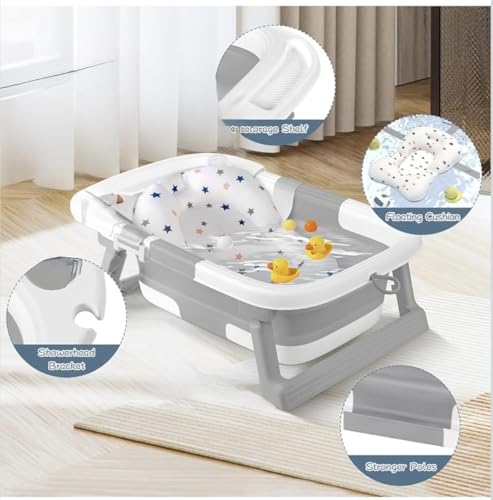 Image of Premium Foldable & Collapsible Baby Bathtub,Bath Tub with Soft Cushion, Bathtub for Newborn to Toddler 0-36 Months,Portable Travel Baby Tub with No-Slip Feet,Baby Shower Gifts Pink (Baby Bath Grey)