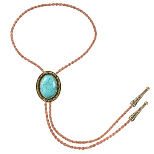 Image of Jeilwiy Bolo Tie for Men Western Cowboy Tie Necklace Gold Bolo Tie Leather Necktie Halloween Tie Accessories for Women
